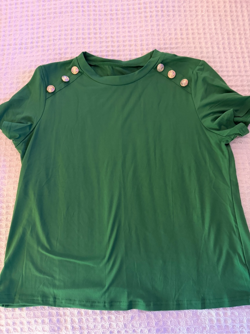 Women’s Green Short-Sleeve Button-Shoulder Top